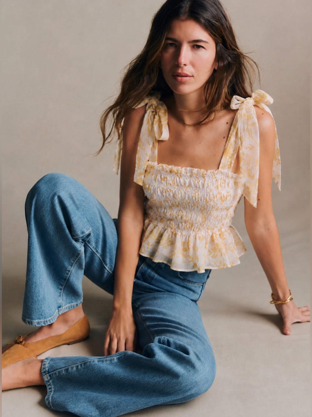 En Saison Audrey Smocked Tie Strap Top - NWT
